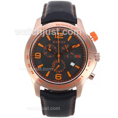 Gucci G-Timeless Collection Working Chronograph Rose Gold Case with Black Dial Orange Markers-Nylon Strap