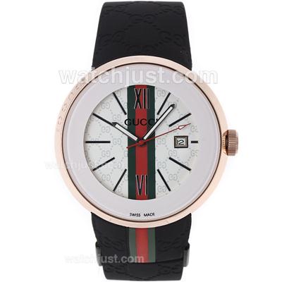 Gucci I-Gucci Collection Automatic Rose Gold Case with White Dial-Rubber Strap