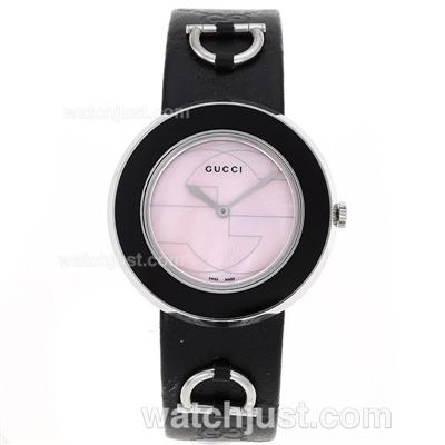 Gucci I-Gucci Collection Black Bezel with Pink Dial-Black Leather Strap