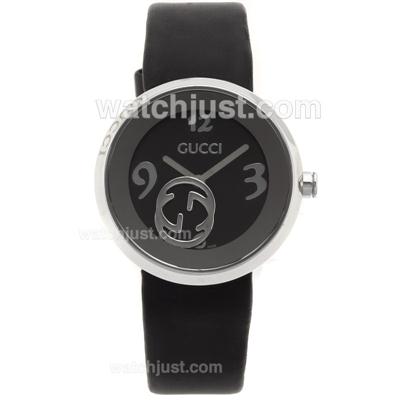 Gucci I-Gucci Collection Black Dial with Double G Floatings-Leather Strap