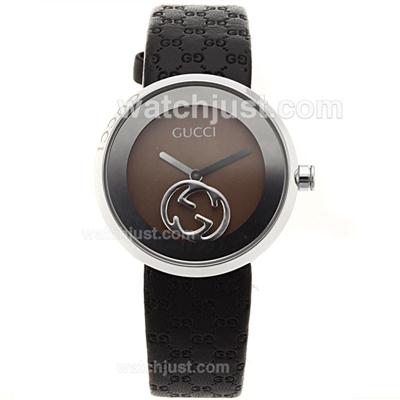 Gucci I-Gucci Collection Brown Dial with Double G Floatings-Leather Strap