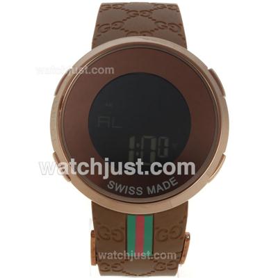 Gucci I-Gucci Collection Coffee Gold Case with Digital Displayer-Rubber Strap