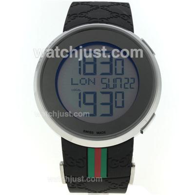 Gucci I-Gucci Collection Original Japanese Quartz Movement with Digital Displayer-Black Rubber Strap