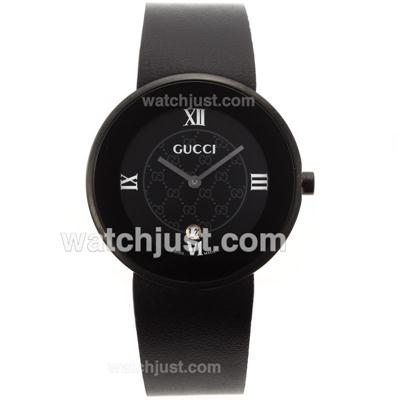 Gucci I-Gucci Collection PVD Case with Black GG Dial-Black Leather Strap