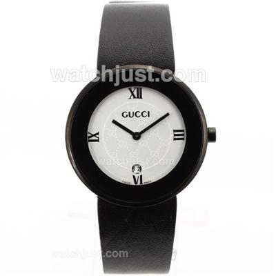 Gucci I-Gucci Collection PVD Case with White GG Dial-Black Leather Strap