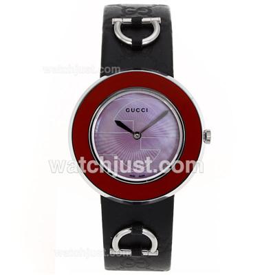 Gucci I-Gucci Collection Red Bezel with Purple MOP Dial-Black Leather Strap