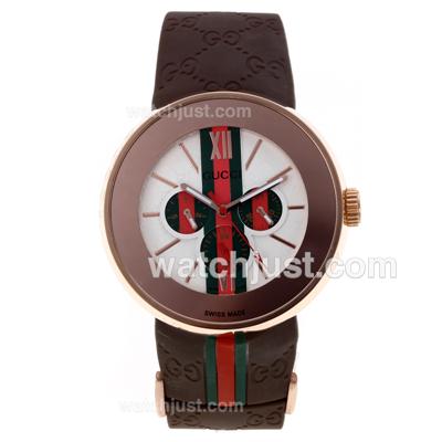 Gucci I-Gucci Collection Rose Gold Case with White Dial-Brown Rubber Strap