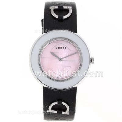 Gucci I-Gucci Collection White Bezel with Pink Dial-Black Leather Strap