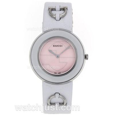 Gucci I-Gucci Collection White Bezel with Pink Dial-White Leather Strap