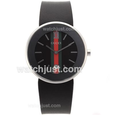Gucci I-Gucci Collection with Black Dial-Black Leather Strap