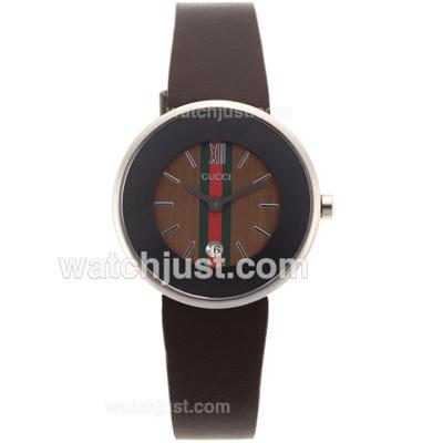 Gucci I-Gucci Collection with Brown Dial-Brown Leather Strap