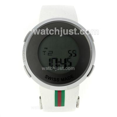 Gucci I-Gucci Collection with Digital Displayer-White Rubber Strap