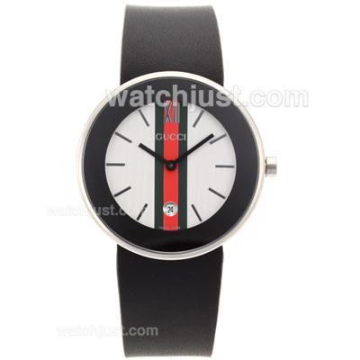 Gucci I-Gucci Collection with White Dial-Black Leather Strap