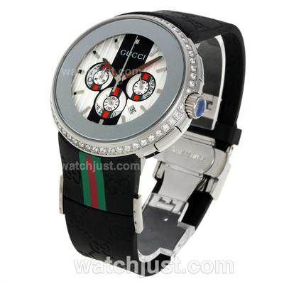 Gucci I-Gucci Collection Working Chronograph Diamond Bezel with White Dial-Rubber Strap