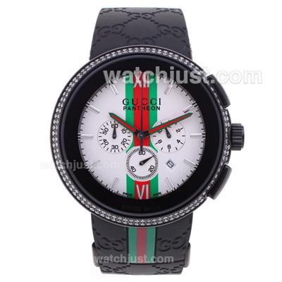 Gucci I-Gucci Collection Working Chronograph PVD Case and Diamond Bezel with White Dial-Rubber Strap