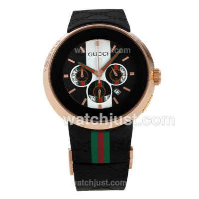 Gucci I-Gucci Collection Working Chronograph Rose Gold Case with Black Dial-Rubber Strap