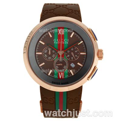 Gucci I-Gucci Collection Working Chronograph Rose Gold Case with Brown Dial-Rubber Strap