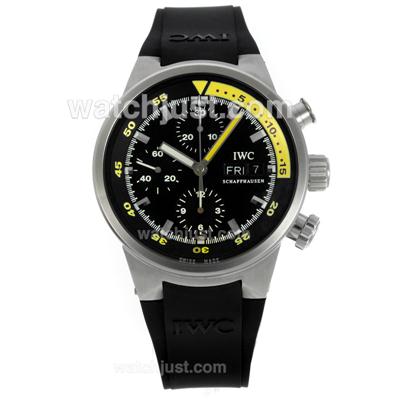 IWC Cousteau Divers Chronograph Swiss Valjoux 7750 Movement Black Dial with AR Coating-Rubber Strap