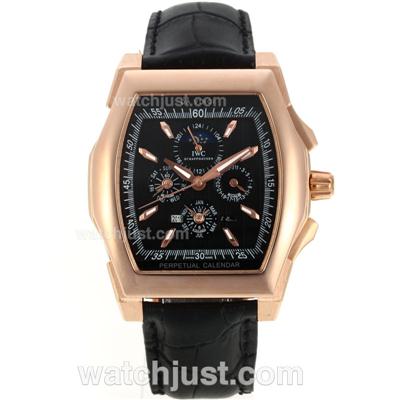 IWC Da Vinci Perpetual Calendar Automatic Rose Gold Case with Black Dial-Leather Strap