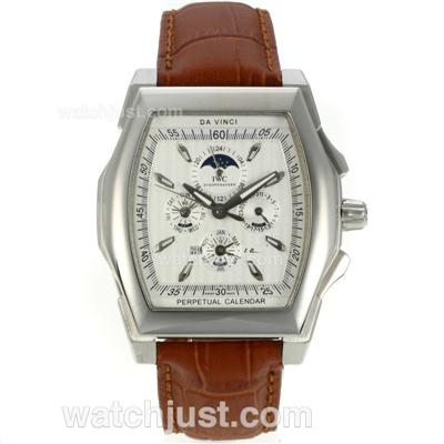 IWC Da Vinci Perpetual Calendar Automatic with White Dial-Brown Leather Strap