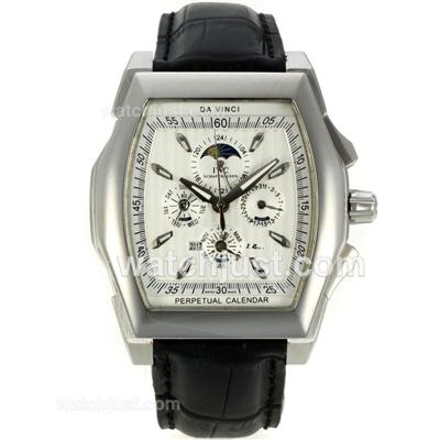 IWC Da Vinci Perpetual Calendar Kurt Klaus Automatic with White Dial-Black Leather Strap