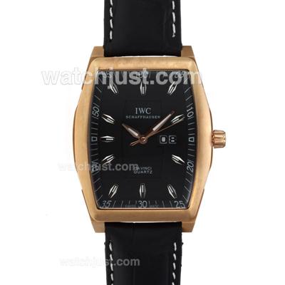 IWC Da Vinci Rose Gold Case Stick Markers with Black Dial-Leather Strap