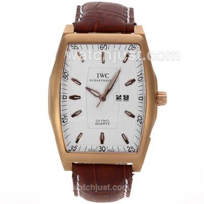 IWC Da Vinci Rose Gold Case Stick Markers with White Dial-Leather Strap