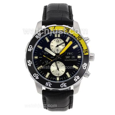 IWC Aquatimer Automatic Black/Yellow Bezel with Black Dial-Leather Strap
