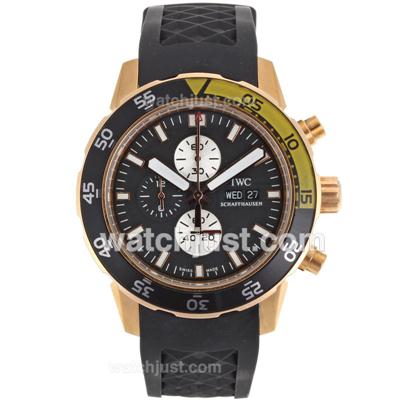 IWC Aquatimer Working Chronograph Rose Gold Case Black/Yellow Bezel with Black Dial-Rubber Strap