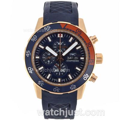 IWC Aquatimer Working Chronograph Rose Gold Case Blue/Orange Bezel with Blue Dial-Rubber Strap