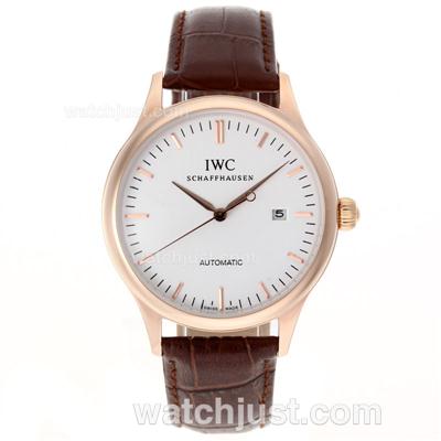 IWC Classic Automatic Rose Gold Case with White Dial-Leather Strap