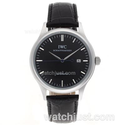 IWC Classic Automatic Stick Markers with Black Dial-Leather Strap