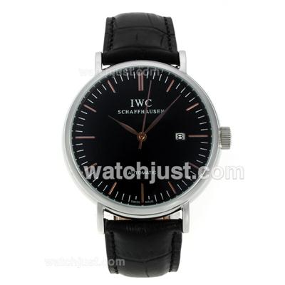 IWC Classic Automatic with Black Dial-Rose Gold Stick Markers-Leather Strap