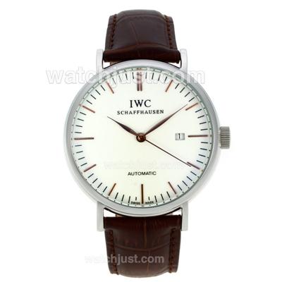 IWC Classic Automatic with White Dial-Rose Gold Stick Markers-Leather Strap