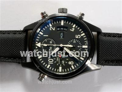 IWC Fliegeruhr Doppel Chronograph Swiss Valjoux 7750 Movement PVD Case with Black Dial-AR Coating