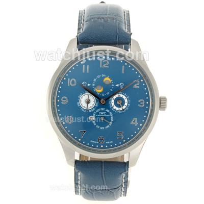 IWC Grade Complication Automatic Number Markers with Blue Dial-Blue Leather Strap
