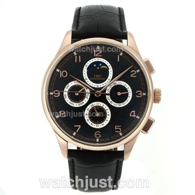IWC Grand Complication Automatic Rose Gold Case with Black Dial-Leather Strap