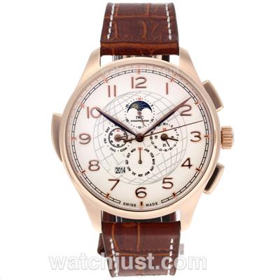 IWC Grand Complication Automatic Rose Gold Case with White Dial-Leather Strap