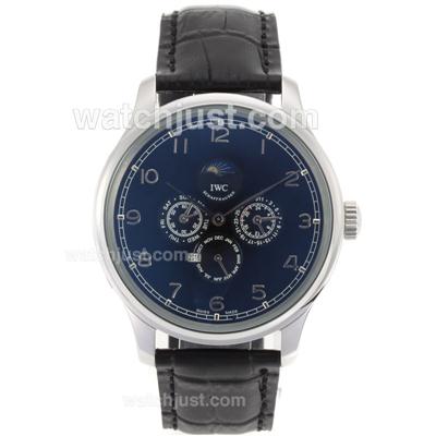 IWC Perpetual Calendar Automatic Number Markers with Black Dial-Leather Strap
