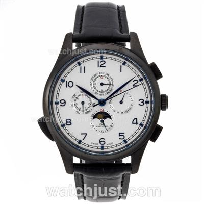 IWC Perpetual Calendar Automatic PVD Case Blue Markers with White Dial-Leather Strap
