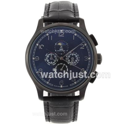 IWC Perpetual Calendar Automatic PVD Case with Blue Dial-Leather Strap