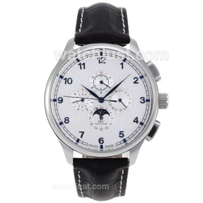IWC Perpetual Calendar Automatic Two Tone Case Blue Markers with White Dial-Leather Strap