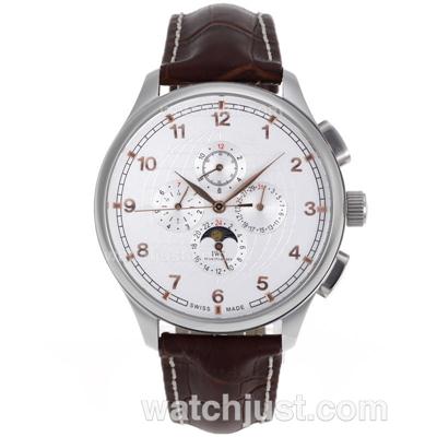 IWC Perpetual Calendar Automatic Two Tone Case Rose Gold Markers with White Dial-Leather Strap