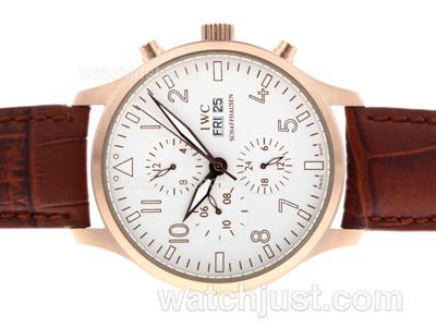 IWC Saint Exupery Automatic Rose Gold Case with White Dial-Leather Strap