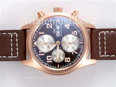 IWC Saint Exupery Chronograph Swiss Valjoux 7750 Movement Rose Gold Case with Brown Dial-AR Coating