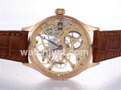 IWC Skeleton Swiss ETA Unitas 6497 Movement with Rose Gold Case