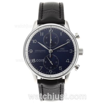 IWC Spitfire Chrono Laureus Swiss Valjoux 7750 Movement with Blue Dial-Leather Strap