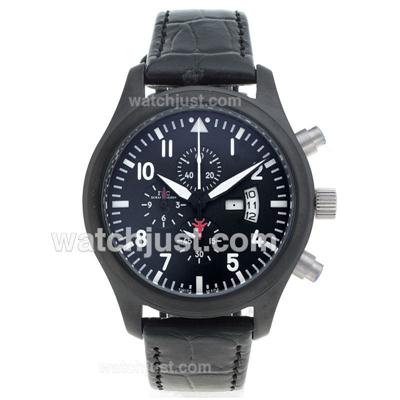 IWC 3789 Top Gun Pilot Working Chronograph PVD Case with Black Dial-Leather Strap