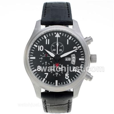 IWC 3789 Top Gun Pilot Working Chronograph with Black Dial-Leather Strap