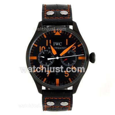 IWC Big Pilot Automatic PVD Case Orange Markers with Black Dial-Leather Strap